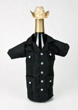 Wine bottle guayabera cover. 2012. Poly-cotton. Bottleneer. Based in Miami, Bottleneer specializes in innovative accessories for wine bottles. Guayabera covers such as this serve a purely decorative purpose. Collection of Museum of Miami. Gift of Guayaberas, Etc. Wine bottle guayabera cover. 2012. Poly-cotton. Bottleneer. Based in Miami, Bottleneer specializes in innovative accessories for wine bottles. Guayabera covers such as this serve a purely decorative purpose. Collection of Museum of Miami. Gift of Guayaberas, Etc.