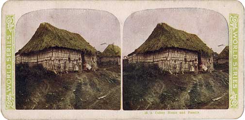 A Cuban home and family. New York : H.C. White, 1905. Image number x-1865-1 Shows a family standing before a bohio (a thatched hut).
